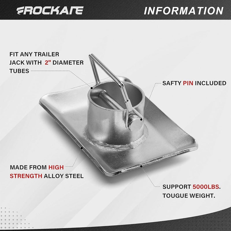 rockane Trailer Jack Foot Plate 5000lbs Capacity with Pin Base for Boat Hitch Camper,A-Frame Boat, RV - Removable Trailer Foot Plate - Image 3